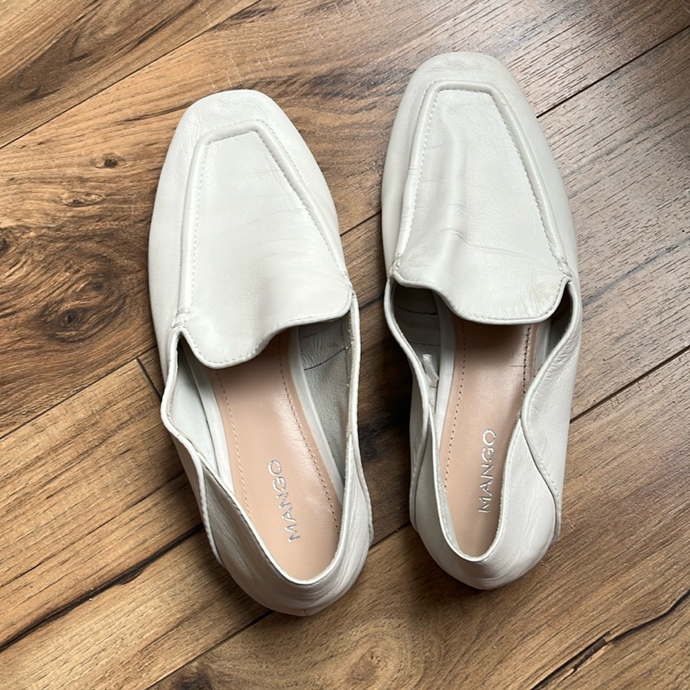 Mango white leather loafers/flats